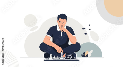 Thoughtful Strategist Contemplating Next Move On Chessboard, Preparing For The Tournament