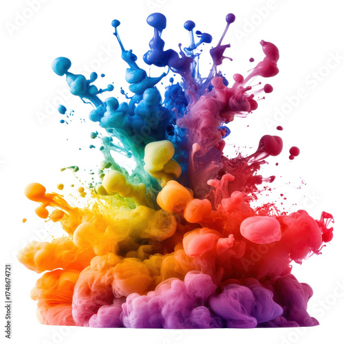 Vivid Colors Dancing in an Artistic Ink Splash Explosion, on the transparent background. Transparent PNG