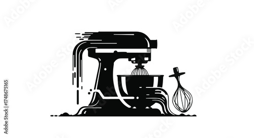 Modern stand mixer with digital glitch effect, symbolizing technology and culinary creativity.
