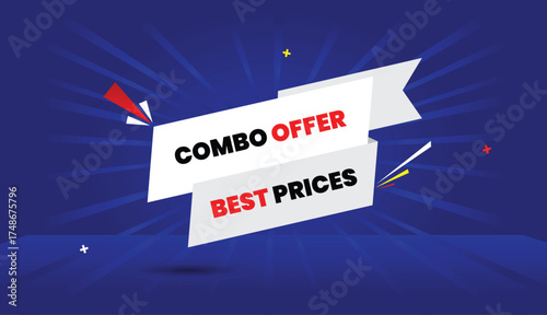 combo offer best prices web banner vector art template design badge icon label white gray shapes black red bold text dark blue light sun shine abstract business background creative marketing sale prom