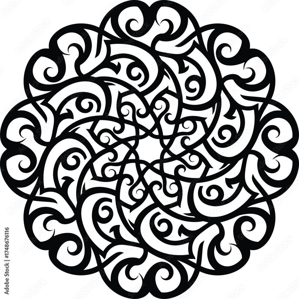 Fototapeta premium Vector bold tribal mandala inspired by Papuan traditional art, abstract decorative ornament
