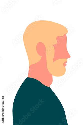 Side-profile vector portrait of a white man with blonde hair, mustache, and beard. Flat design, isolated on white, perfect for avatars, character design, editorial, and web projects. High-res PNG