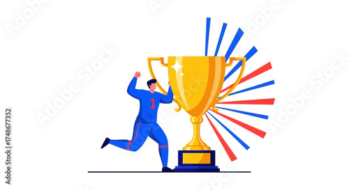 Triumphant Athlete Holding The Golden Trophy, Celebrating Success And Victory