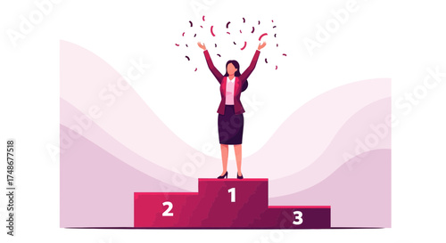 Triumphant Executive Celebrating Success While Standing on First Place Podium