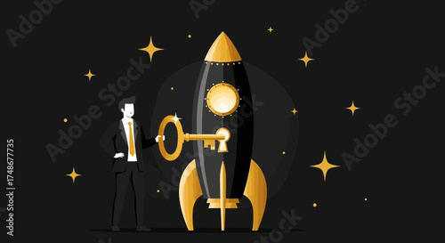 Unlocking Success: A Businessman Opens The Rocket To Launch Startup Ventures