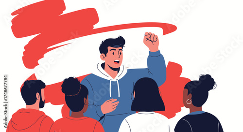 Upright Young People Addressing Support in A Community: A Vector Illustration