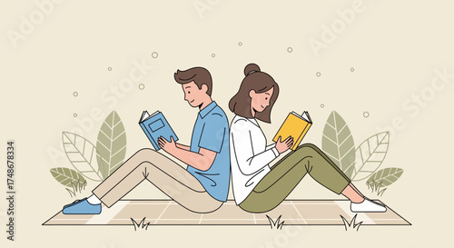 Two Individuals Absorbed In Literature, Sharing Quiet Moments Together, Enjoying Their Leisure