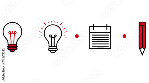 Creative process from idea to execution icon set.