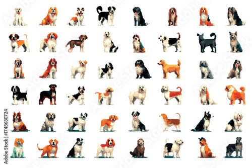 Diverse collection of popular dog breeds illustrated in profile.