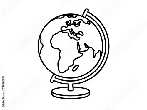 Earth Globe Coloring Page – Educational World Map Illustration for Kids Geography Learning and Classroom Fun.