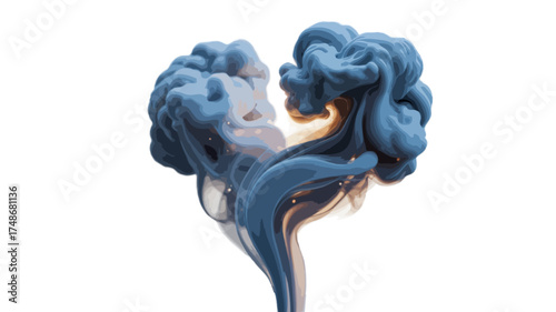 grey blue smoke in heart shape isolated on transparent background