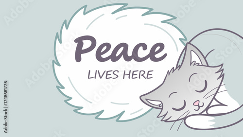 Relaxing Cat Illustration, Peaceful Mood, Cozy Home, Digital Art, Soft Palette, Calm Atmosphere