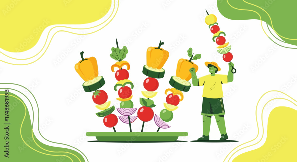Fototapeta premium Vibrant Summer Feast: A Colorful Vegetarian Skewers Concept of Healthy Food