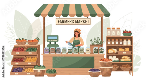 Vibrant Farmers Market Stall with Fresh Produce and Local Artisan Delights