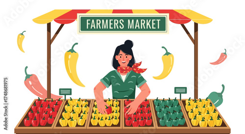 Vibrant Illustration Showcasing A Farmer's Market Scene With Fresh Produce For Sale