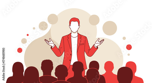 Vibrant Speaker Gesticulating While Addressing Audience In Modern Flat Illustration Concept