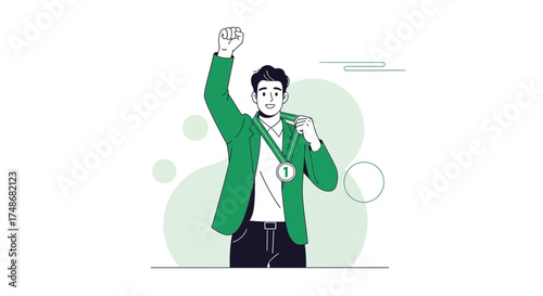 Victorious Business Leader Celebrating Success With Their First-Place Medal And Achievement
