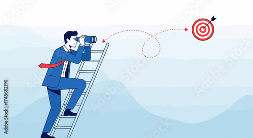 Visualizing Future Goals: Man Ascending Ladder, Aiming at Target with Binoculars