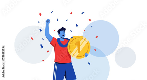 Victorious Champion Receives Gold Medal Award, Celebrates Success with Visual Jubilation