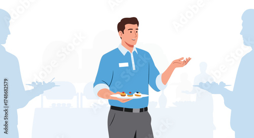 Waiter Presenting Appetizers at a Social Gathering or Corporate Event with Guests