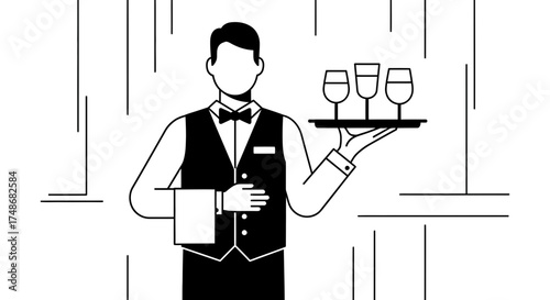 Waiter Presenting Beverages: An Elegant Vector Depiction of Service and Hospitality