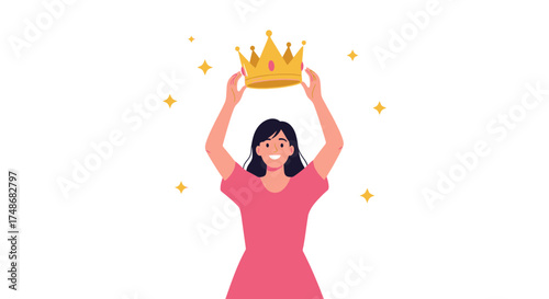 Victorious Young Woman Holding A Crown, Symbolizing Achievement, Success, and Empowerment