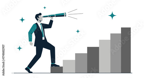 Visionary Business Leader Ascending Towards Success and Reaching for Future Goals