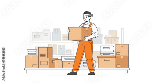 Warehouse Worker Loading Deliveries From Storage Shelves Ready For Shipping and Handling