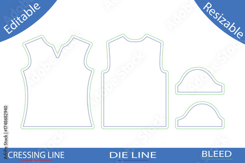 Sewing Pattern Templates for Sleeveless Garments with Die Lines