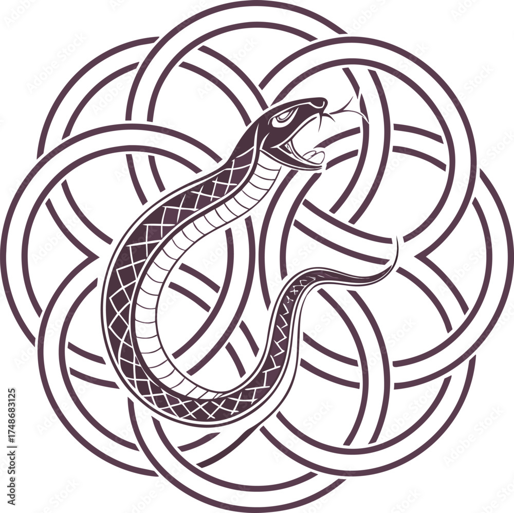 Obraz premium seamless pattern of snake coiled around a Celtic knot vector illustration for tattoo design vintage border designs