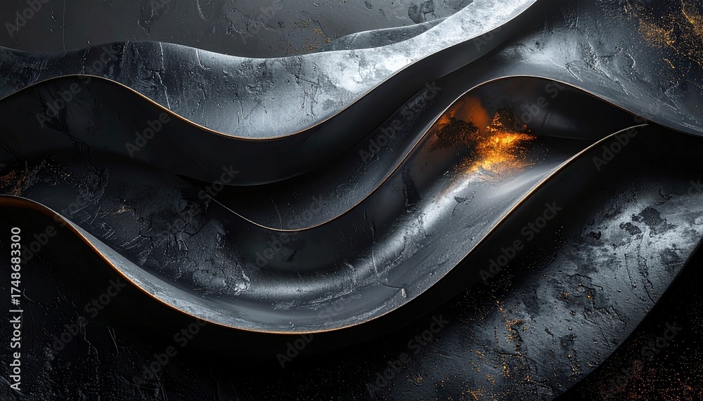 Obraz premium Abstract black and gold wave patterns on textured surface