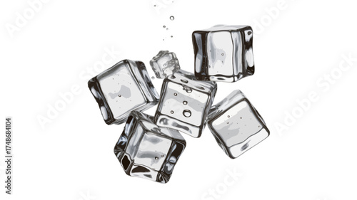 fresh cold splashing ice cubes isolated on transparent background