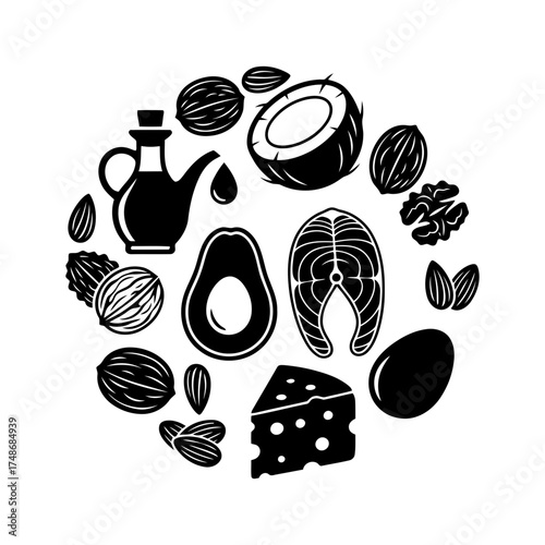 Weight loss diets vector art of collection of healthy fat icons in a circular arrangement