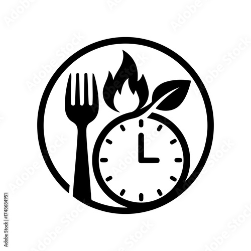 Weight loss diets vector art of time to cook, a symbol for meal preparation and timing