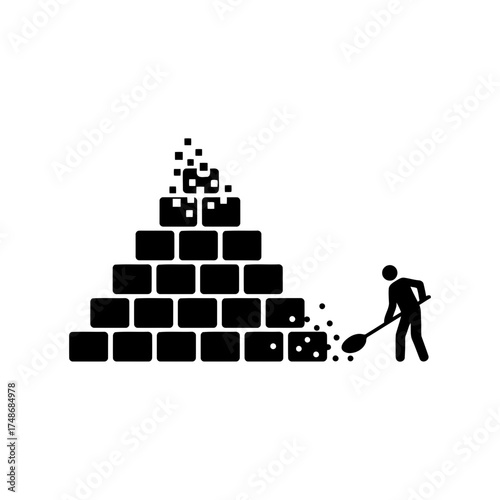 Weight loss diets vector art of person with broom sweeping away blocks, representing failure