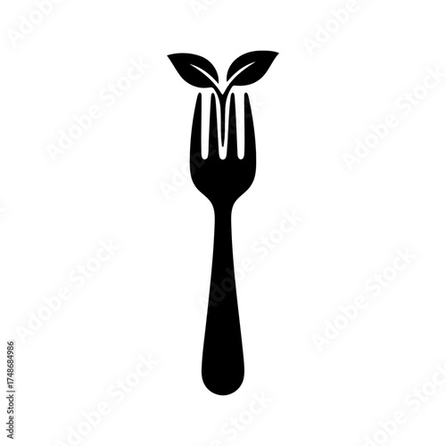 Weight loss diets vector art of fork with leaves, representing vegetarian or vegan food