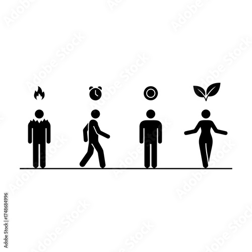 Weight loss diets vector art of metabolism and aging concept, showing human figures