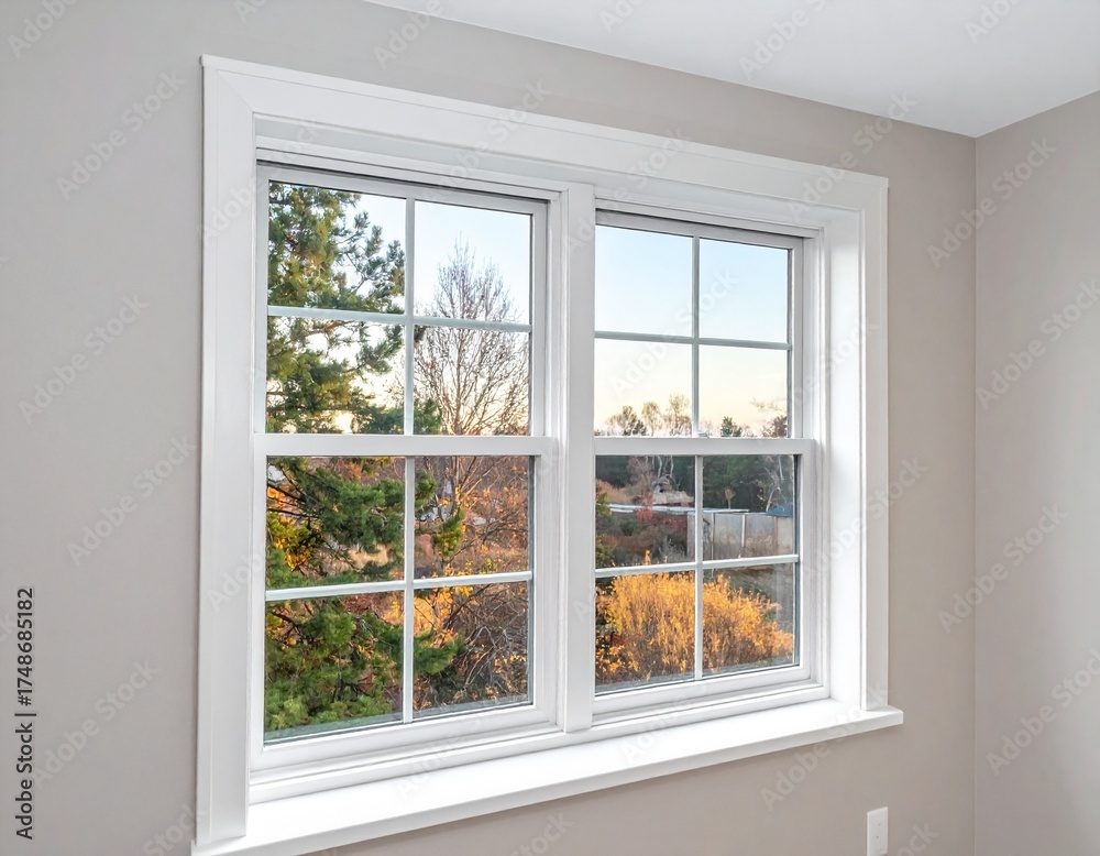 Fototapeta premium Open window with view of autumn trees