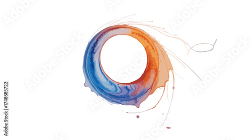 blue orange watercolor stain in ring shape isolated on transparent background