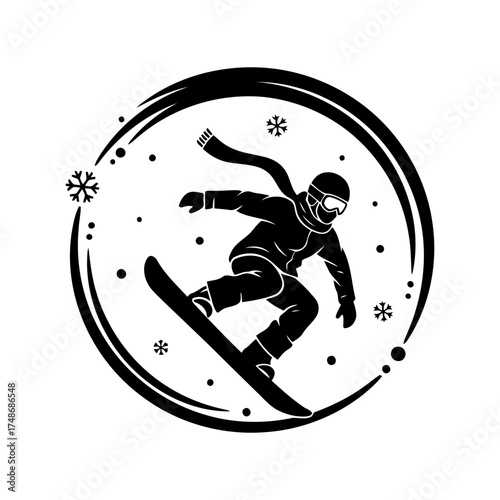 Winter snow activities vector art of snowboarder in action, a winter sport adventure
