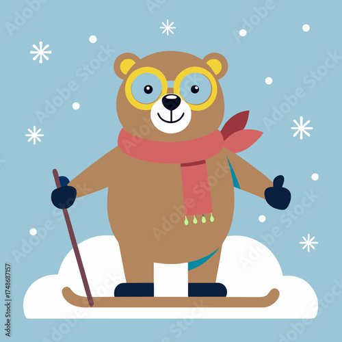cartoon bear scatting in winter