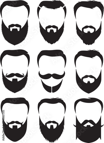 Vector illustration of stylish with beard and moustache, Black and white silhouette,