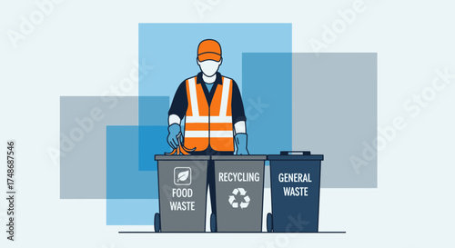 Waste Management Professional Working With Sorting Bins For Efficient Disposal