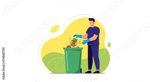 Wasteful Spending Illustrated, Man Binning Cash, Avoiding Unnecessary Financial Expenses