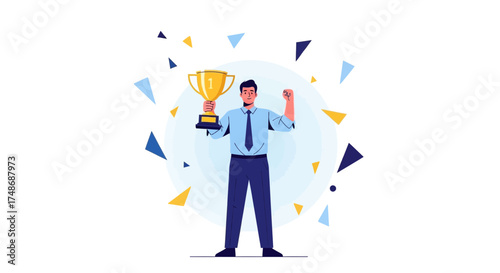 Winner Holding a Trophy Celebrating Victory Success Illustrated Achievement Graphic