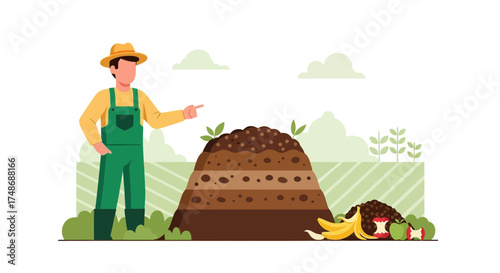 Wise Farmer Presents Composting Process Demonstrating Eco-Friendly Sustainable Gardening Techniques