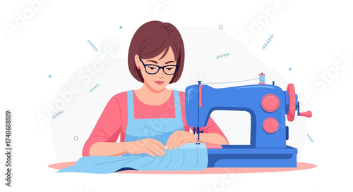Woman At Work Using Sewing Machine Crafting Clothing, Fashion And Apparel Design