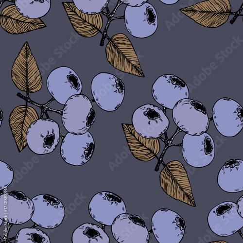 Seamless pattern with blueberry. Natural fresh ripe tasty blueberries. Vector illustration for background, packaging, textile, fabric and various other designs. Food concept.