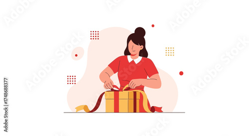 Woman Adorning a Gift Box: Giving the Present a Special and Elegant Touch