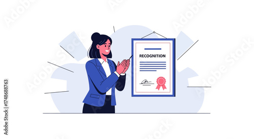 Woman Celebrates Achievement With Certificate of Recognition in Illustrative Presentation